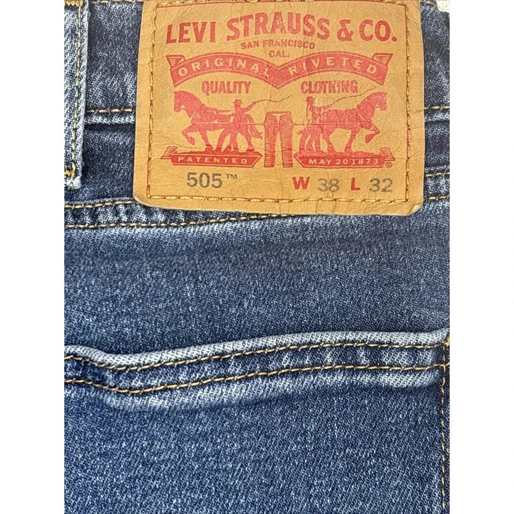 Levi's‎ 505 Jeans Mens 38x32 Blue Medium Wash Denim Regular Fit Stretch Straight